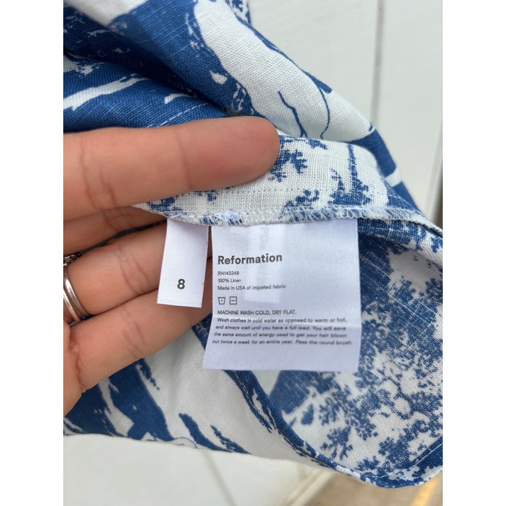 NWT Reformation Turnip Dress, Toscana Print, Strapless Wrap, Blue, Size 8 - Picture 5 of 6
